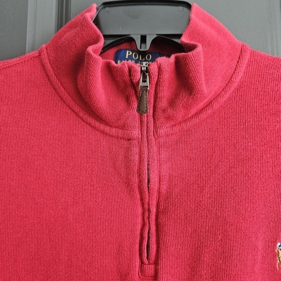 Polo Ralph Lauren Mens Red Estate Rib Quarter Zip Pullover Sweater Sz XL - Picture 8 of 14